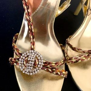 Elegant Gold, Copper Evening, Rhinestones party sandal Size 6